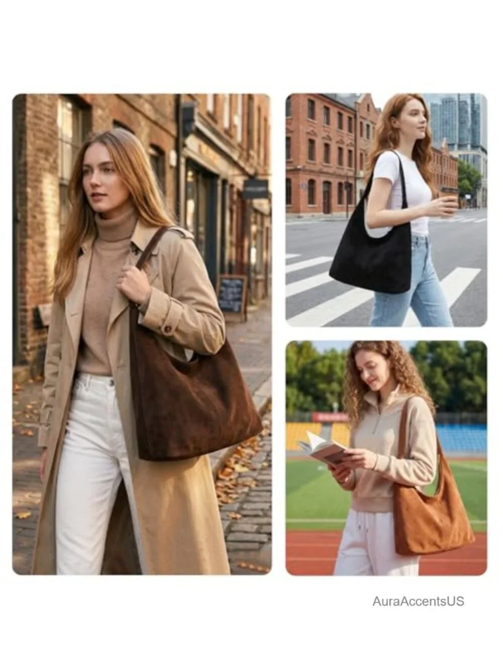 Faux Suede Slouchy Hobo Bag Women Casual Shoulder Bag Soft Crescent Tote Purse
